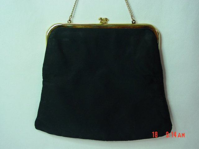 JR Black Satin Evening Bag Clutch Purse
