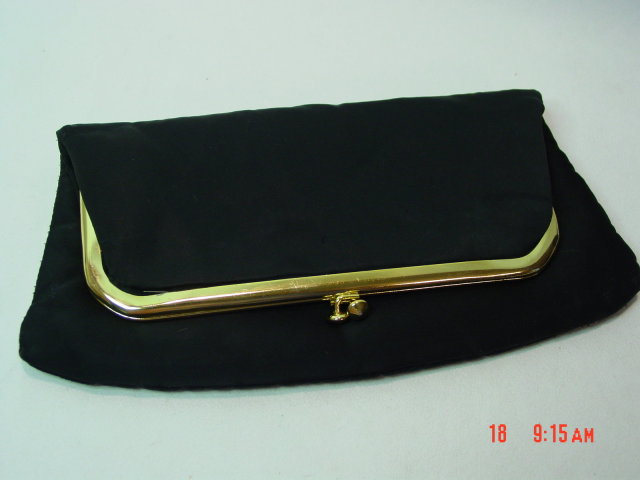 JR Black Satin Evening Bag Clutch Purse