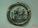 Round Egyptian Silver Chariot Hunting Scene Brooch Pin