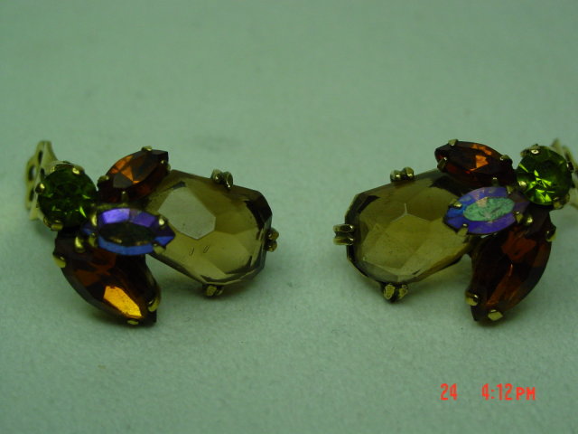 Weiss Rhinestone Clip Earrings - Fall Colors!
