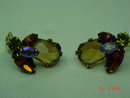 Weiss Rhinestone Clip Earrings - Fall Colors!