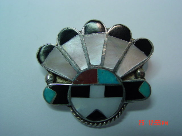Sterling Zuni Indian Chief Pin