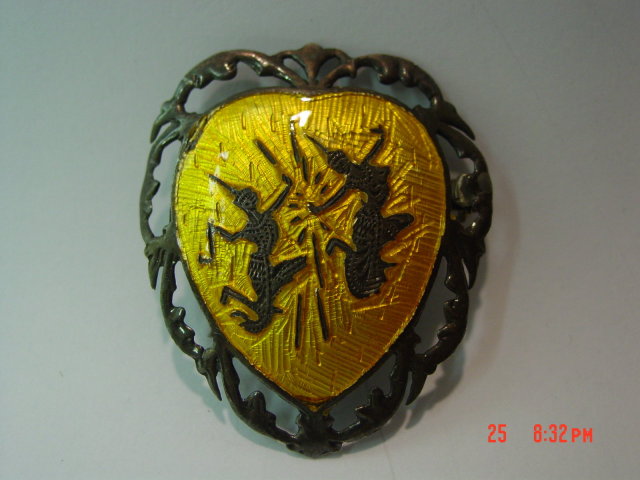Sterling Silver Siam Niello Orange Enamel Pin Brooch
