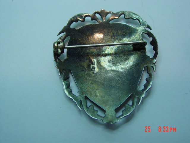 Sterling Silver Siam Niello Orange Enamel Pin Brooch