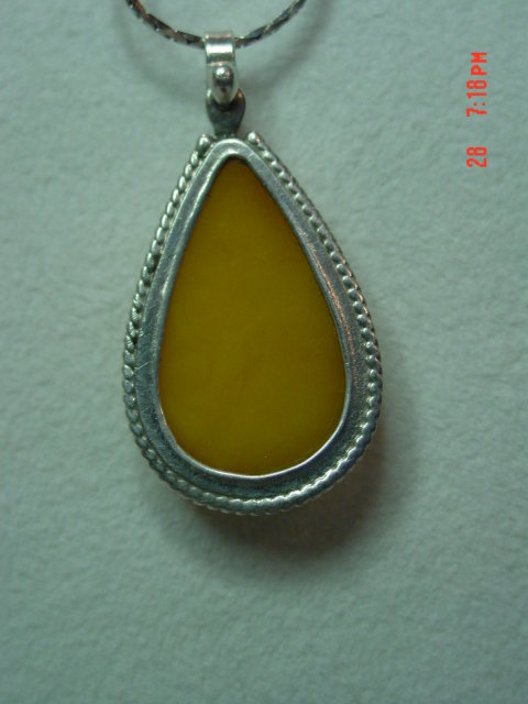 Tear Drop Shaped Honey Amber Sterling Pendant