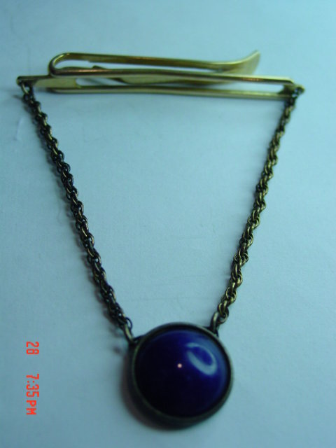 Kreiser Gold Plated Navy Blue Glass Tie Clip Bar