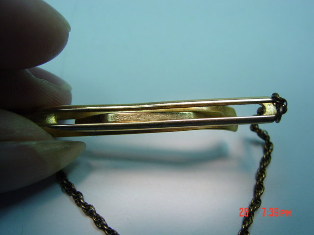 Kreiser Gold Plated Navy Blue Glass Tie Clip Bar