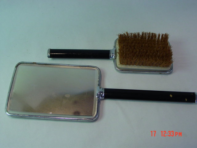 Vintage Green Art Deco Hair Brush & Hand Mirror Vanity Set