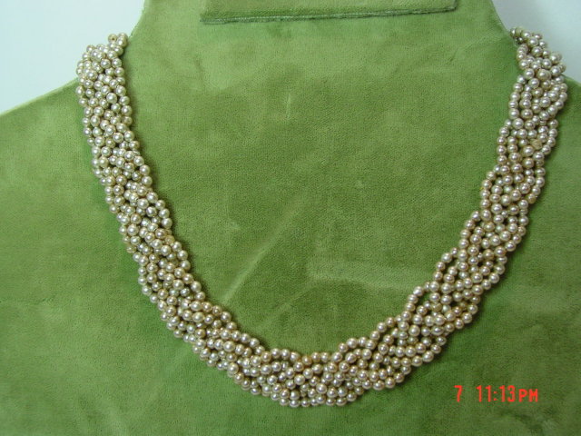 Vintage Braided Pearl Colored Seed Bead Choker Necklace