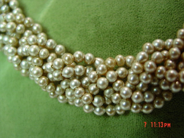 Vintage Braided Pearl Colored Seed Bead Choker Necklace