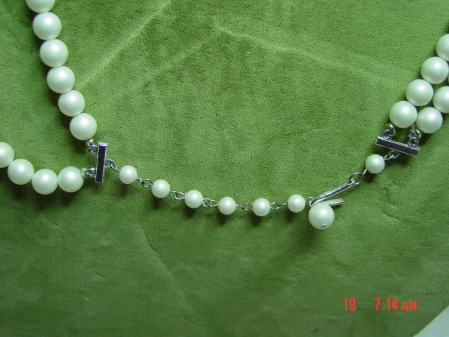 Two Strand Japan White Satin Beaded Necklace & Clip Earrings