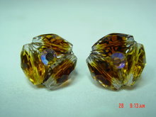 Vintage Vogue Rootbeer & AB Crystal Bead Button Clip Earrings