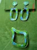 Vintage '60's Blue & Green Enamel Clip Earrings & Brooch Pin Signed ART