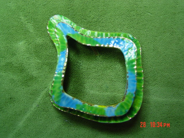 Vintage '60's Blue & Green Enamel Clip Earrings & Brooch Pin Signed ART