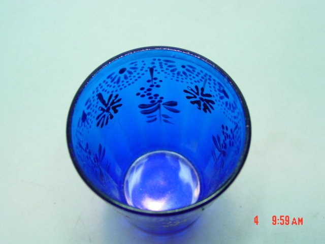Antique Victorian Cobalt Blue Enamel Painted Lemonade or Water Glass Tumbler