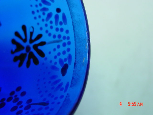 Antique Victorian Cobalt Blue Enamel Painted Lemonade or Water Glass Tumbler