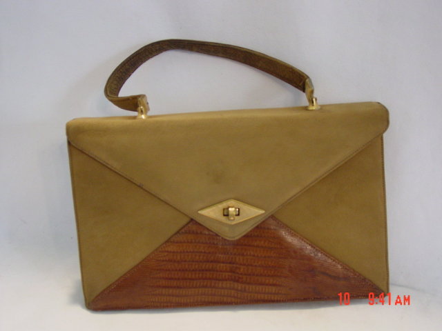 Vintage Nicholas Reich Suede and Reptile Handbag Purse