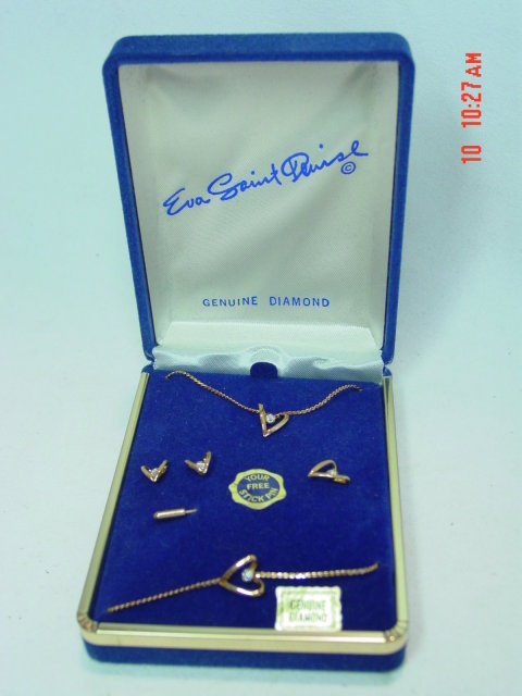Eva Saint Denise Diamond Necklace, Bracelet, Stick Pin, Pierced Earrings Set
