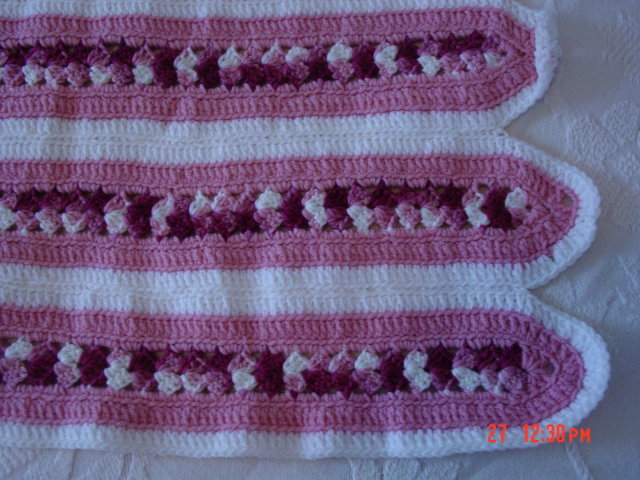 Burgundy Pink & White Crocheted Afghan Throw