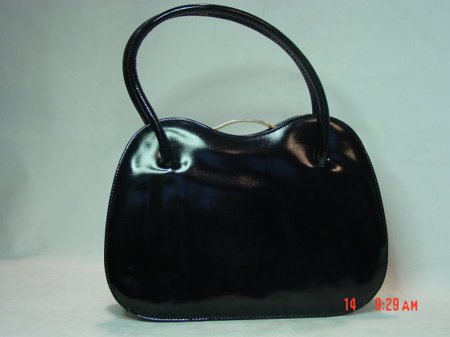 Black Genuine Patent Leather Kelly Handbag by Dofan