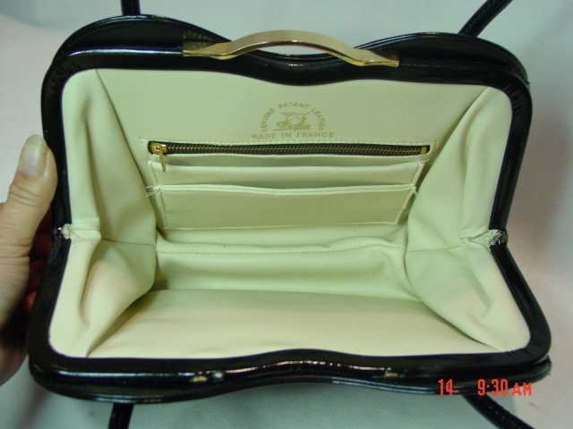 Black Genuine Patent Leather Kelly Handbag by Dofan