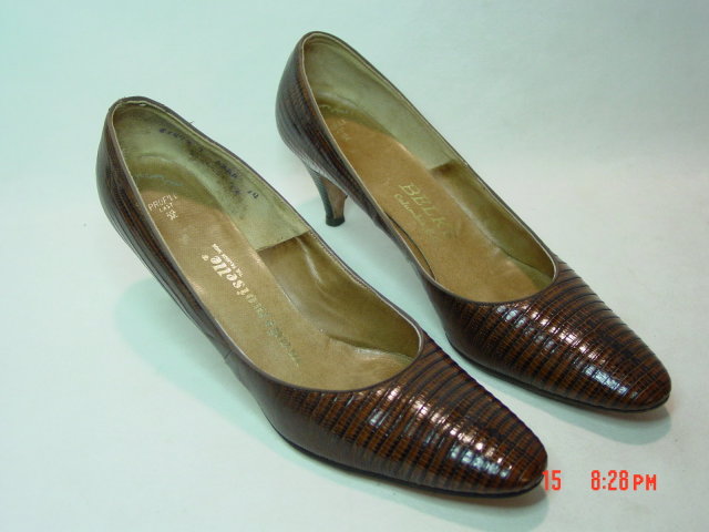 Dark Brown Reptile Skin Leather Mademoiselle Shoes Size 9AAAA