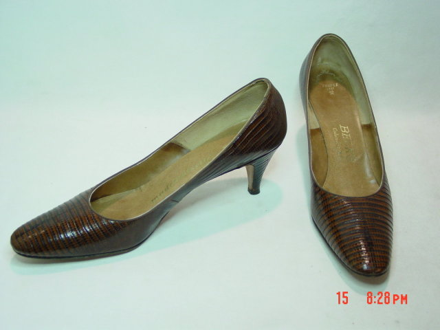 Dark Brown Reptile Skin Leather Mademoiselle Shoes Size 9AAAA