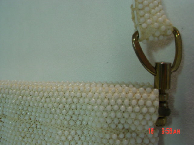 Vintage White Beaded Laura USA Hong Kong Purse