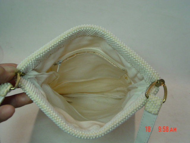 Vintage White Beaded Laura USA Hong Kong Purse