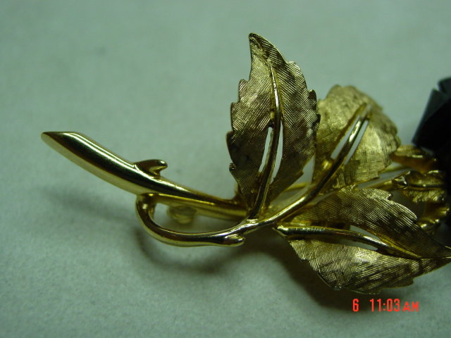 Gold Boucher Black Rose Brooch Pin