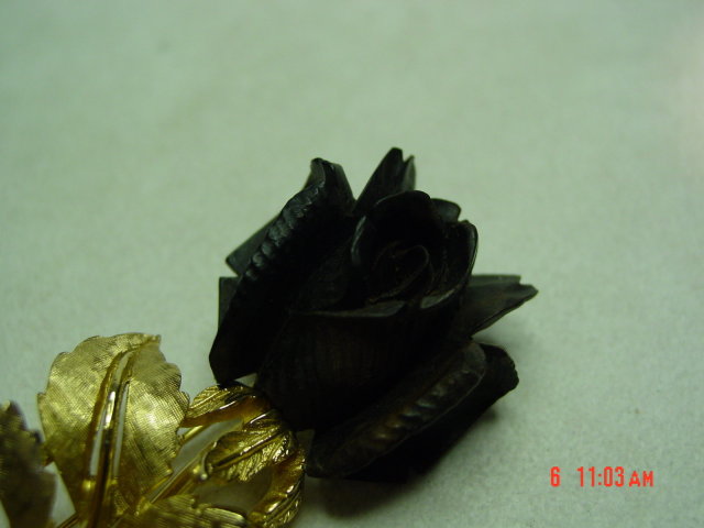 Gold Boucher Black Rose Brooch Pin