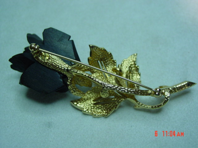 Gold Boucher Black Rose Brooch Pin