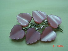 Coro Pink Moonglow Thermoset Lucite Leaves Pin Brooch