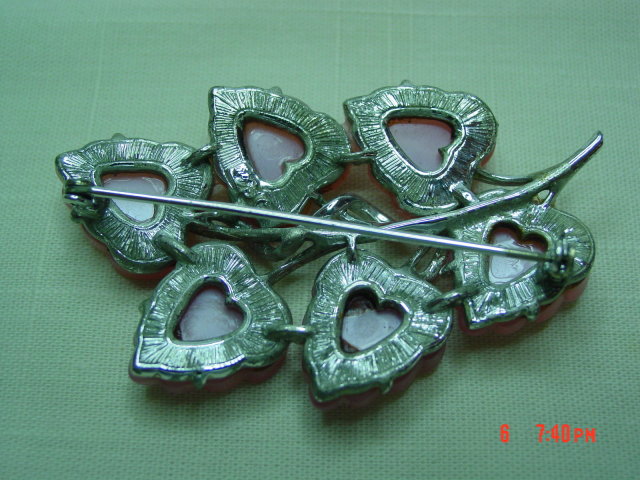 Coro Pink Moonglow Thermoset Lucite Leaves Pin Brooch