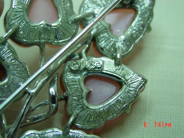 Coro Pink Moonglow Thermoset Lucite Leaves Pin Brooch