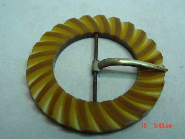 Carved Butterscotch Bakelite Belt Buckle