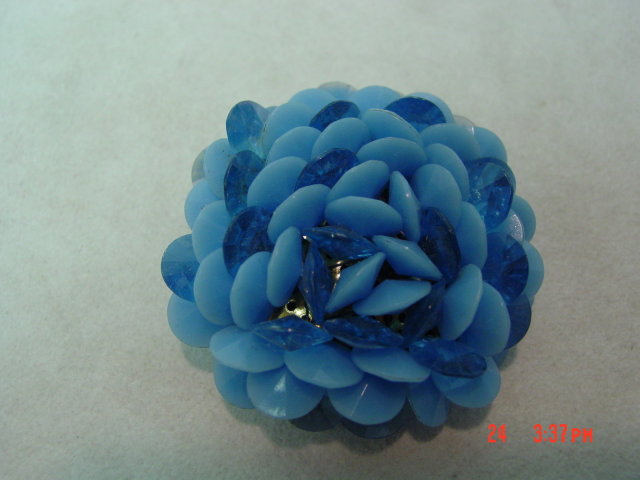 Blue Plastic Clip Earrings & Pin