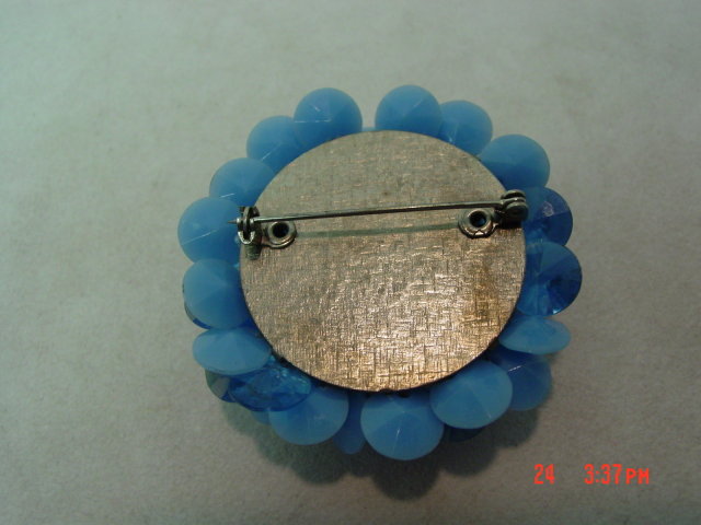 Blue Plastic Clip Earrings & Pin