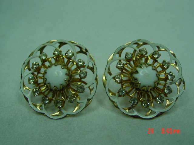 Kramer Goldtone White Enamel Clip Earrings