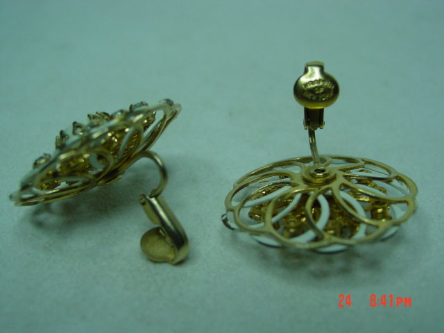Kramer Goldtone White Enamel Clip Earrings