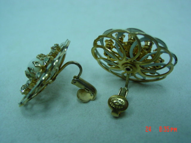 Kramer Goldtone White Enamel Clip Earrings