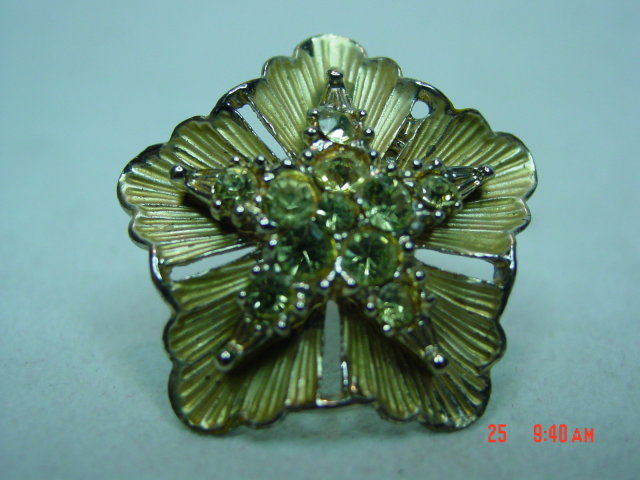 BSK Goldtone & Yellow Rhinestone Clip Earrings