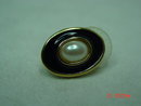 Richelieu Oval Goldtone Black Enamel Faux Pearl Pierced Earrings