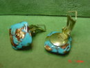 Blue & Copper Art Glass Clip Earrings Signed Italy