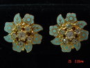 Karu Blue Enamel Rhinestone Flower Screwback Earrings