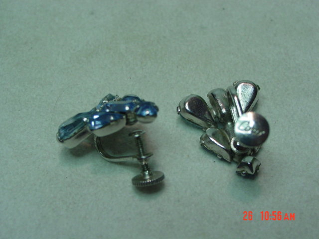 Coro Ice Blue Rhinestone Screwback Earrings