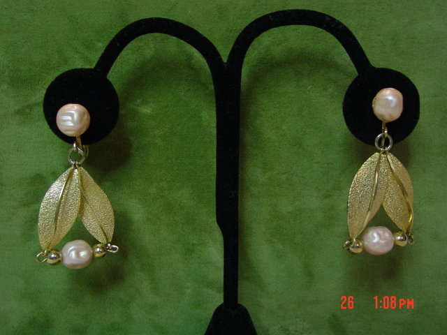 Coro Pink Bead Dangling Clip Earrings