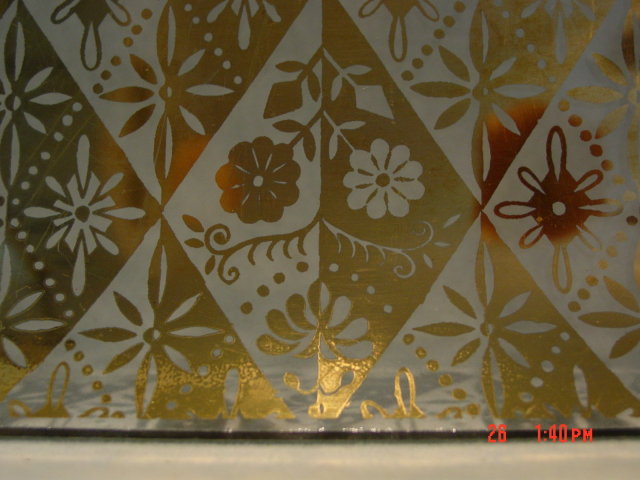 Retro Eames Era Square Glass Platter Tray with Gold Design