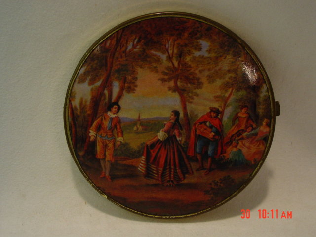 Large Double Compact Mirror with Colonial Scene