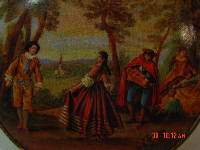 Large Double Compact Mirror with Colonial Scene